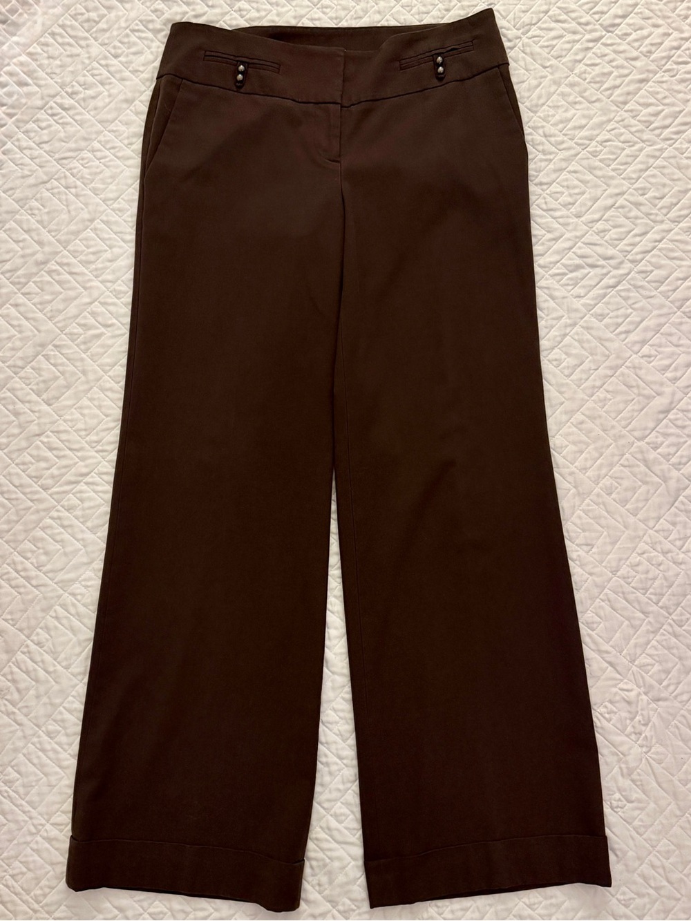 LOFT Brown Wide Leg Trouser Pants Cuffed Hem Size 6 EUC